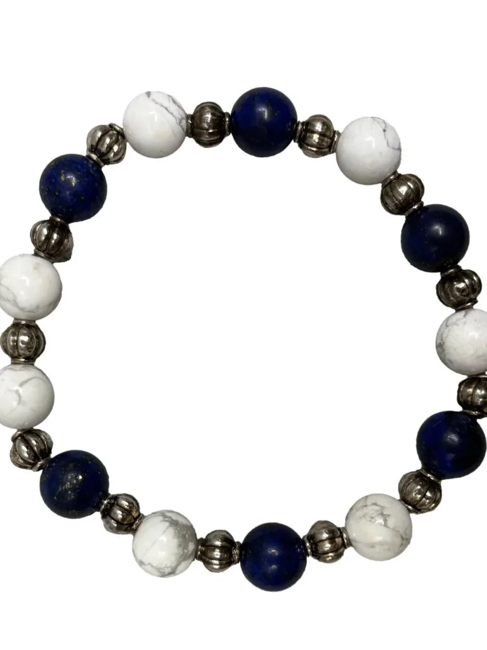 8mm Natural Blue Lapis Lazuli White Howlite Stone Adjustable Stretch Bracelet
